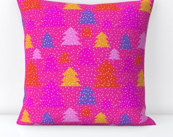Ultra Bright Pink Throw Pillow - Neon Christmas by unasomerville - Holidays  Christmas Trees  Decorative Square Throw Pillow by Spoonflower