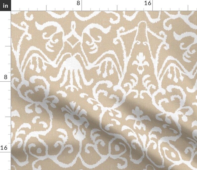 Lucette Ikat Floral In Natural by willowlanetextiles Floral Tan Rectangle Lumbar Throw Pillow by Spoonflower Neutrals Accent Pillow
