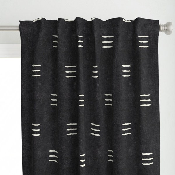 Mudcloth Curtain Panel - Triple Dash by littlearrowdecor - Black White Dark Modern Boho Trendy Tribal Custom Curtain Panel by Spoonflower