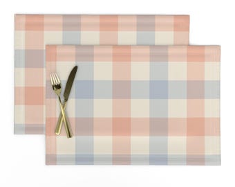 Retro Placemats Set of 2 - Vintage Preppy Gingham Checkered Check Geometric Pastel Blue Cloth Placemats - Pastel Gingham Check by sidequest