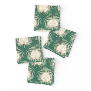 Green Cocktail Napkins (Set of 4) - Art Deco Fan Palms by helenpdesigns - Tropics Boho Gilded Glam 1920s Cloth Napkins by Spoonflower