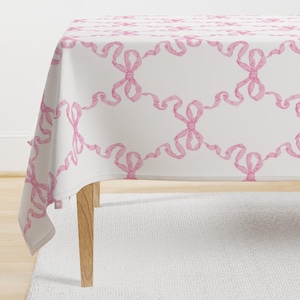 Mantel Rococo Ribbon - Diseño de cintas grandes de danika_herrick - Mantel de satén de algodón rosa sobre blanco para San Valentín de Spoonflower