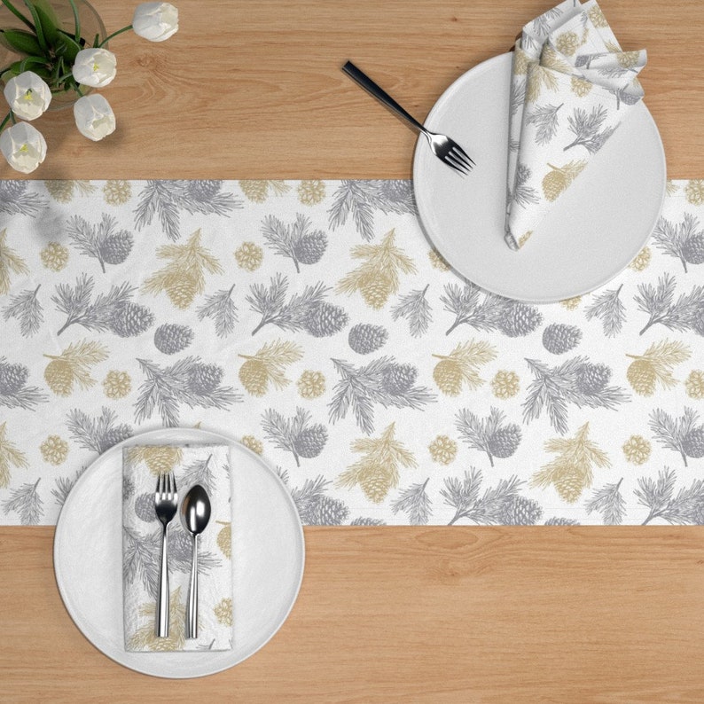Silver Gold Pine Table Runner Silver And Gold Christmas by Etsy