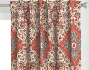 Orange Red Kilim Curtain Panel - Large Scale Persian Inspired Turkish Inspired Custom Curtain Panel - Fontana Melon by lori_craffey_design -