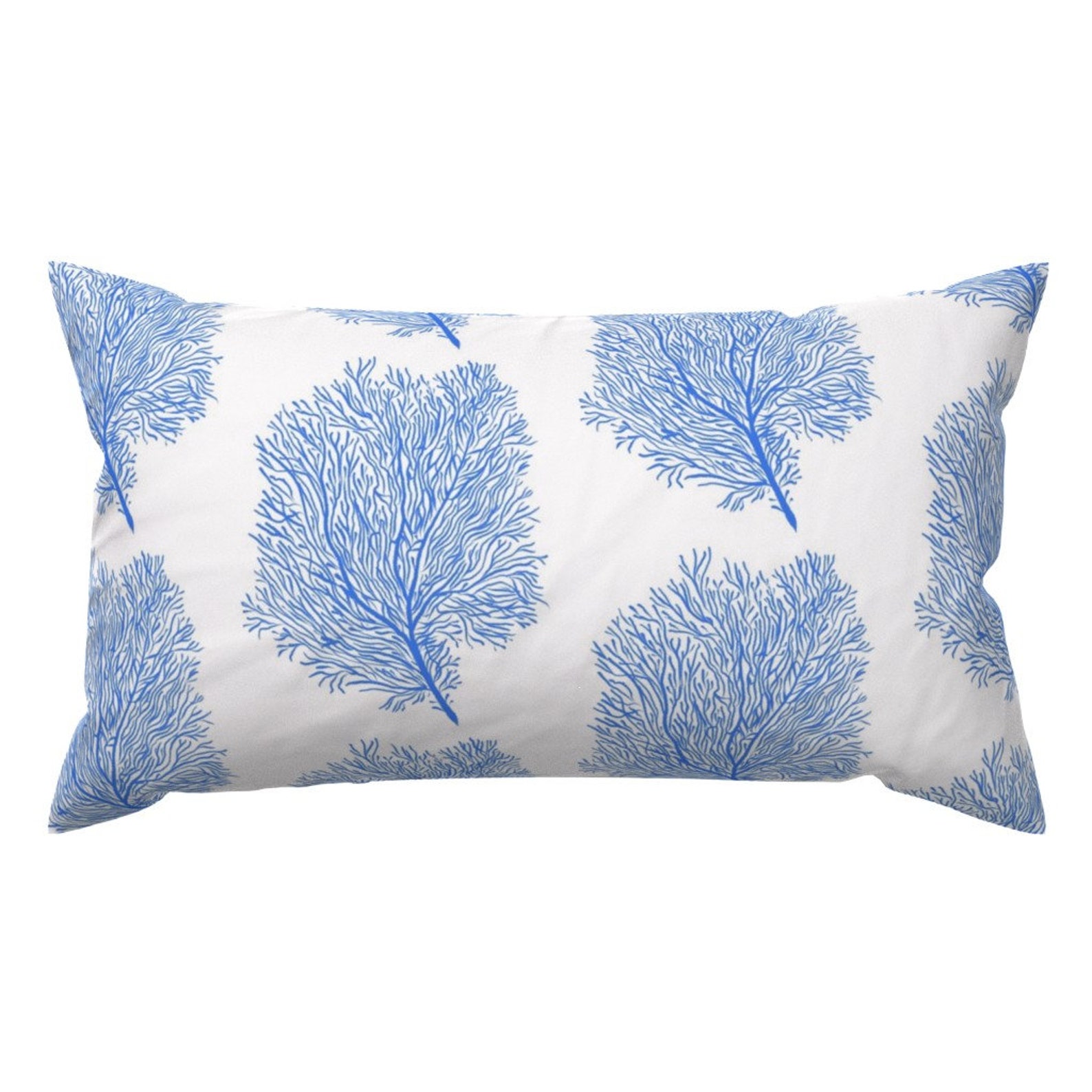Blue Coral Reef Accent Pillow Azure Fan Corals White by Etsy