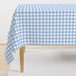 Blue Tablecloth - Sky Gingham by kirstudio -  Plaid Country Gingham Sky Check Picnic Cottagecore Cotton Sateen Tablecloth by Spoonflower