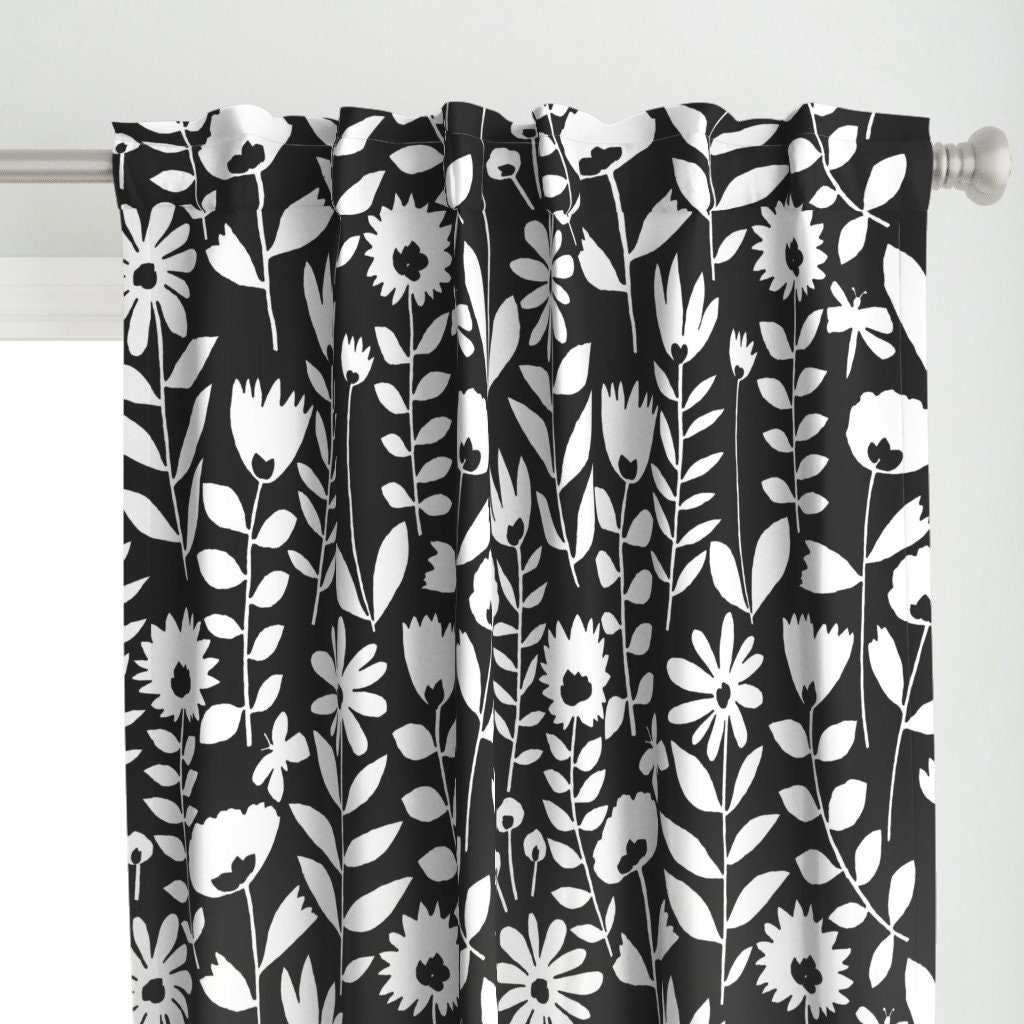 Floral Curtain Panel Cutout Flower Black And White by Etsy