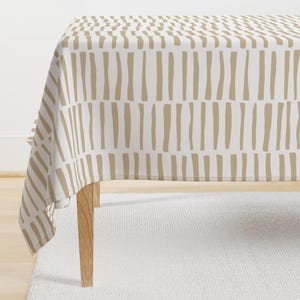 Neutral Stripe Tablecloth - Minimalist Taupe by trellishill - Minimal Modern Taupe White Simple Cotton Sateen Tablecloth by Spoonflower