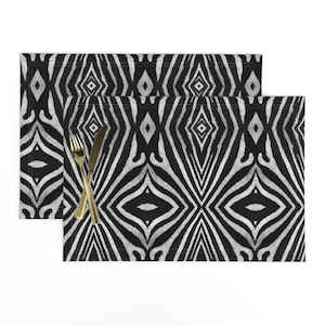 Animal Print Placemats (Set of 2) - Zebra by pricedesigns - Abstract Zebra Safari Black And White Stripes Cloth Placemats by Spoonflower