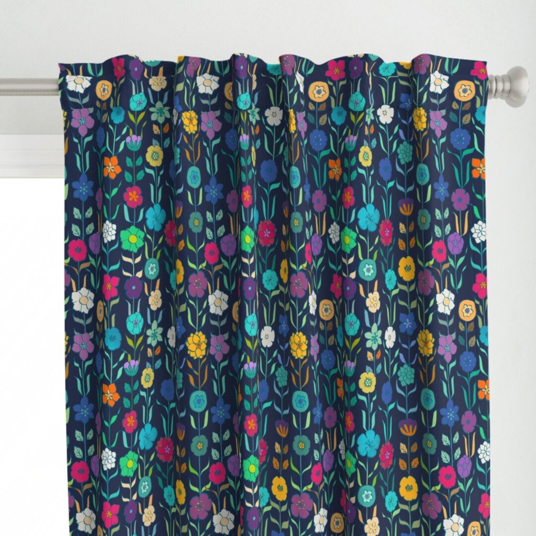 Retro Florals Curtain Panel Vintage Jewelled Flowers by Ceciliamok ...