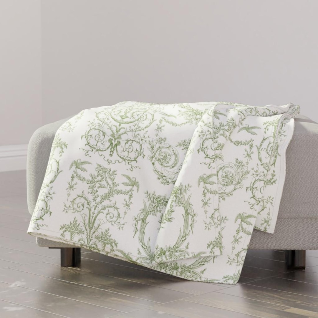 Green Damask Toile Throw Blanket - Green and White Romantic Rococo ...