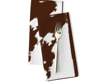 Faux Hide Dinner Napkins Set of 2 - Rodeo Cowboy Country Western Cowhide Cloth Napkins - Realistic Brown Cow Hide  by themadcraftduckie