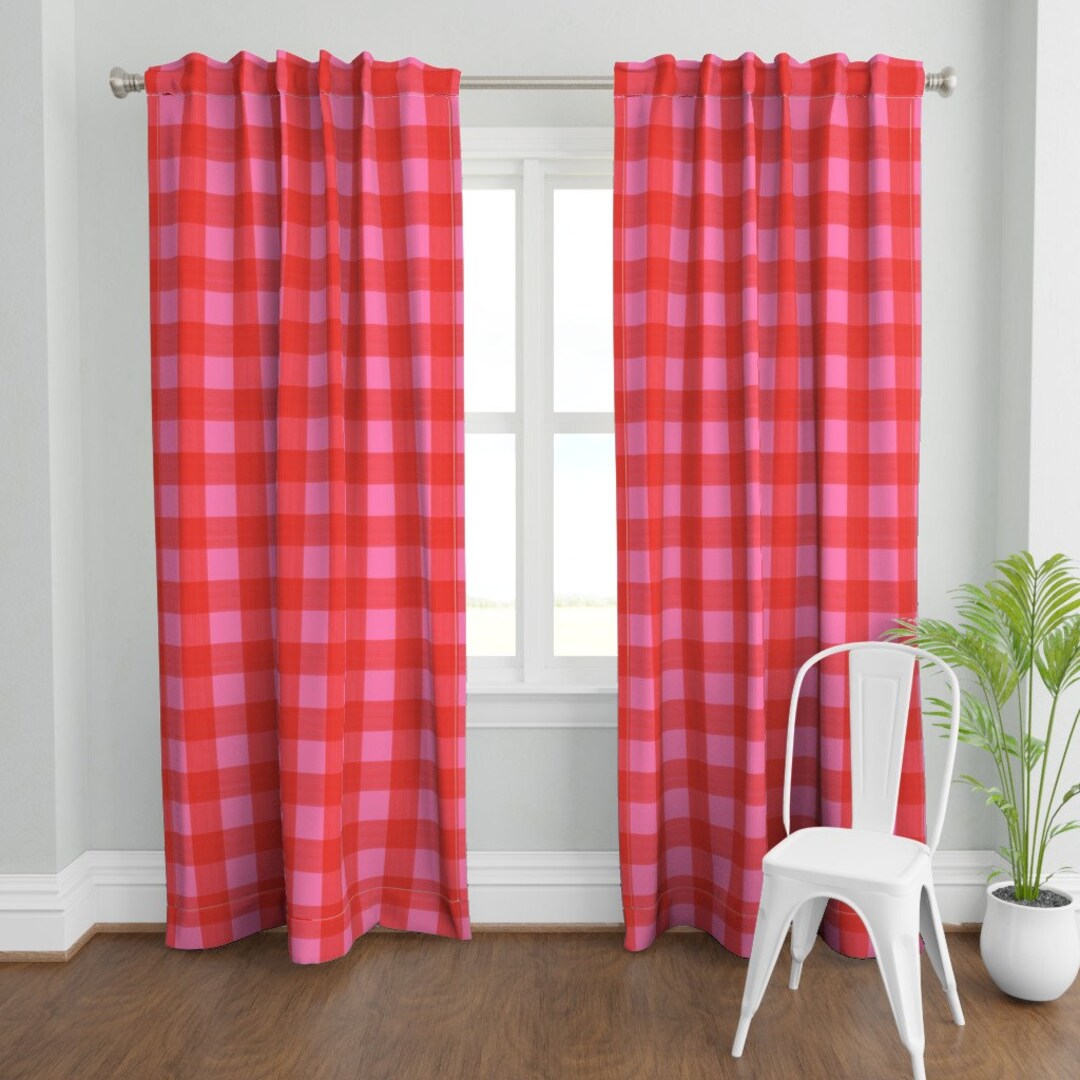 Valentine's Day Curtain Panel Valentine Buffalo Plaid by Danika_herrick