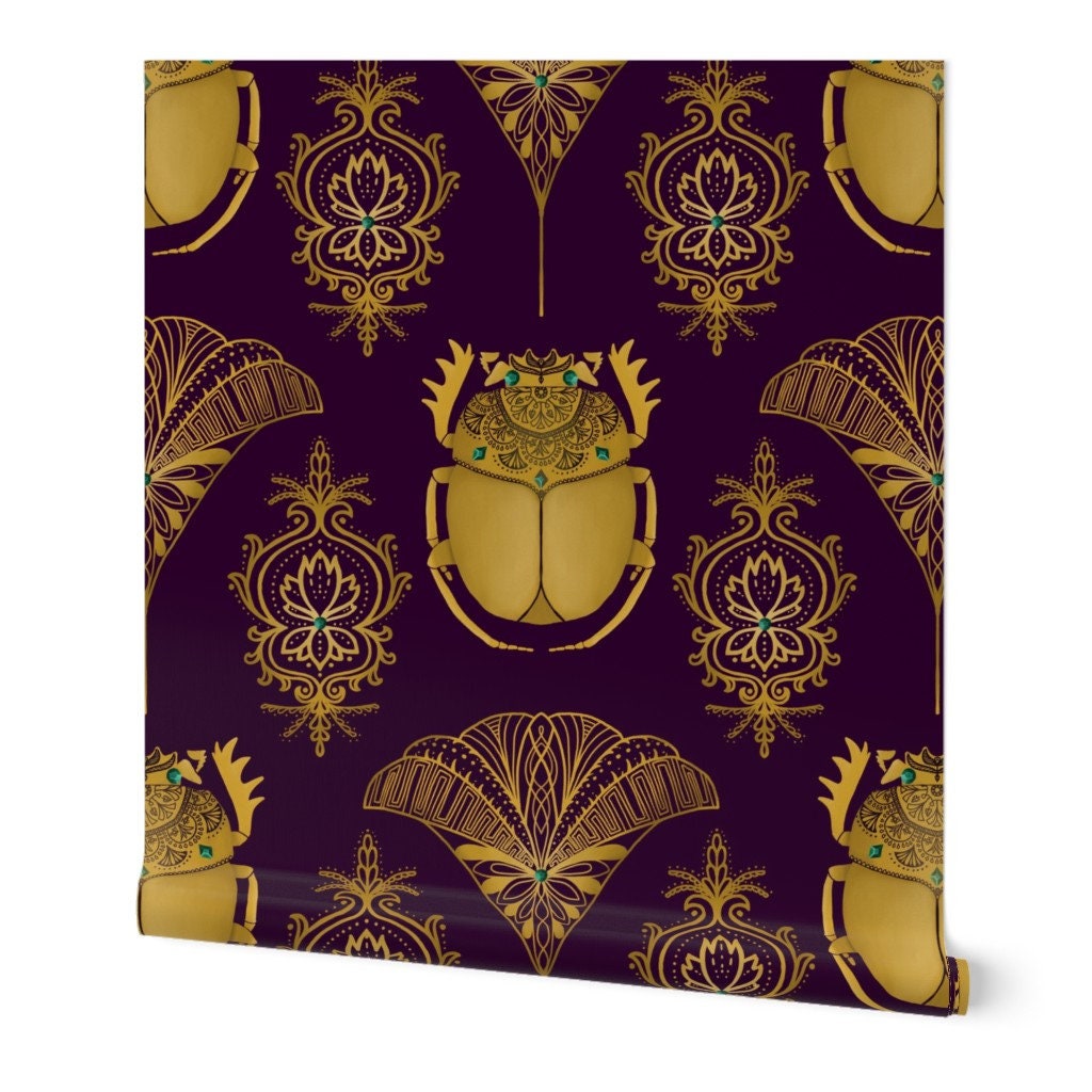 Egyptian Art Deco Commercial Grade Wallpaper Yellow Scarabs - Etsy