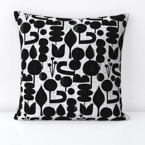 Bauhaus Abstract Throw Pillow - Black And White  Forest Trees Neutral Decorative Square Throw Pillow - Wilderness Adventure by ottomanbrim