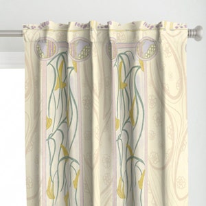 Art Nouveau Lily Curtain Panel - Pastel Nouveau by maycartprintart - Mauve Floral Art Deco Lavender  Custom Curtain Panel by Spoonflower