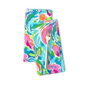 Palm Beach Floral Dinner Napkins (Set of 2) - Floral Fiesta by cherylgrahamdesigns - Tropical Flowers Resort Cloth Napkins by Spoonflower
