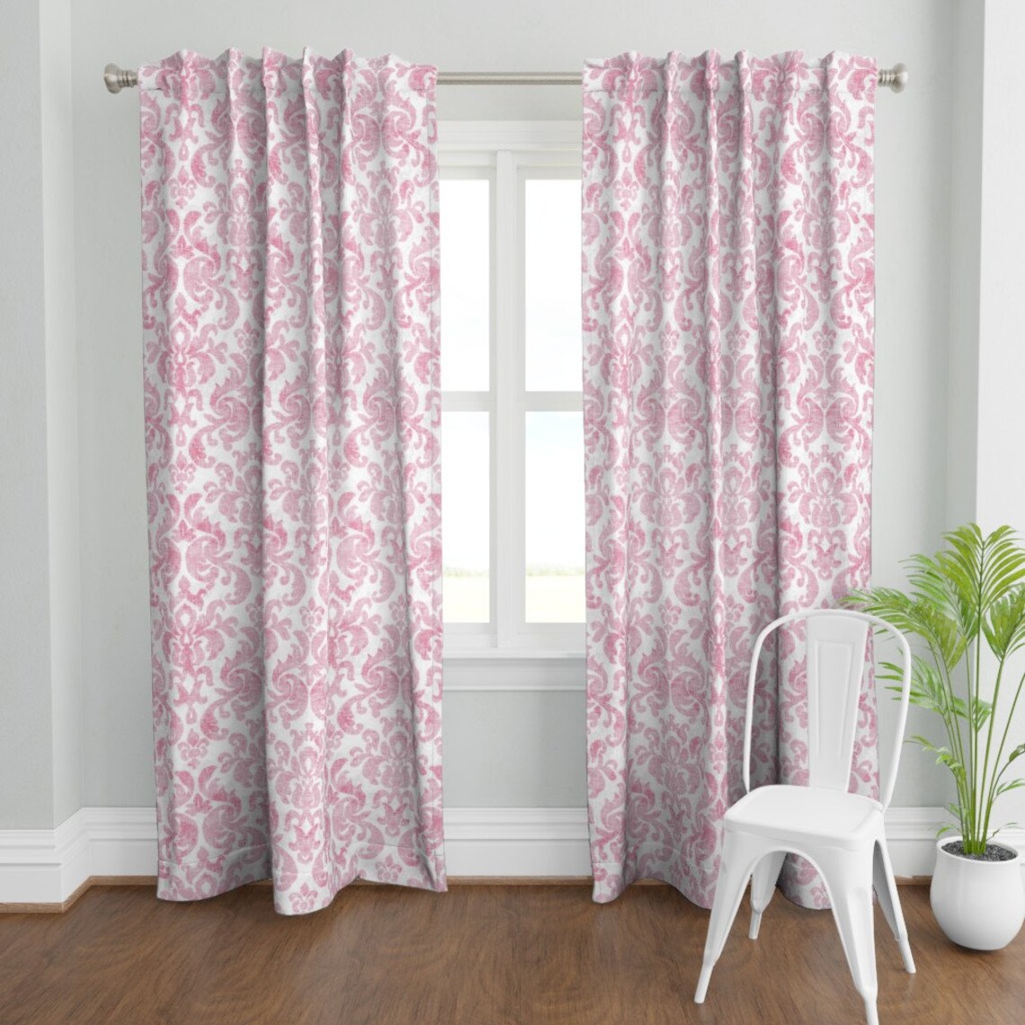 Damask Curtain Panel Damask Worn Raspberry by Etsy