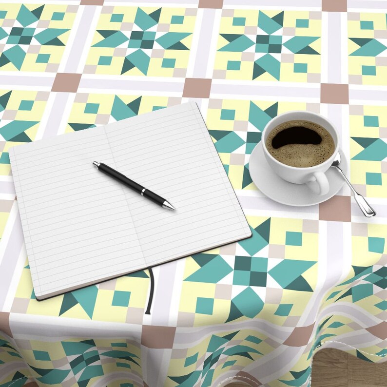 Blanket Quilt Cotton Sateen Circle Tablecloth by Spoonflower Arrowhead Quilt Block Green by katie/_hayes Country Round Tablecloth
