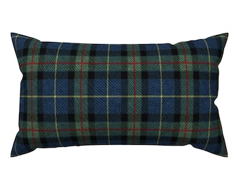 Plaid Lumbar Pillow - Blue Tartan Traditional Scotland Scottish Rectangle Accent Throw Pillow - Classic Blue Tartan by willowlanetextiles