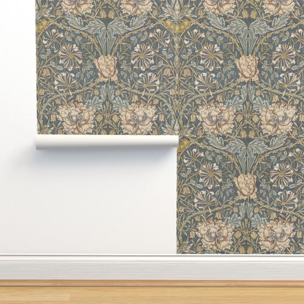 Floral Damask Commercial Grade Wallpaper - Morris Honeysuckle by peacoquettedesigns - Victorian Wallpaper Double Roll by Spoonflower