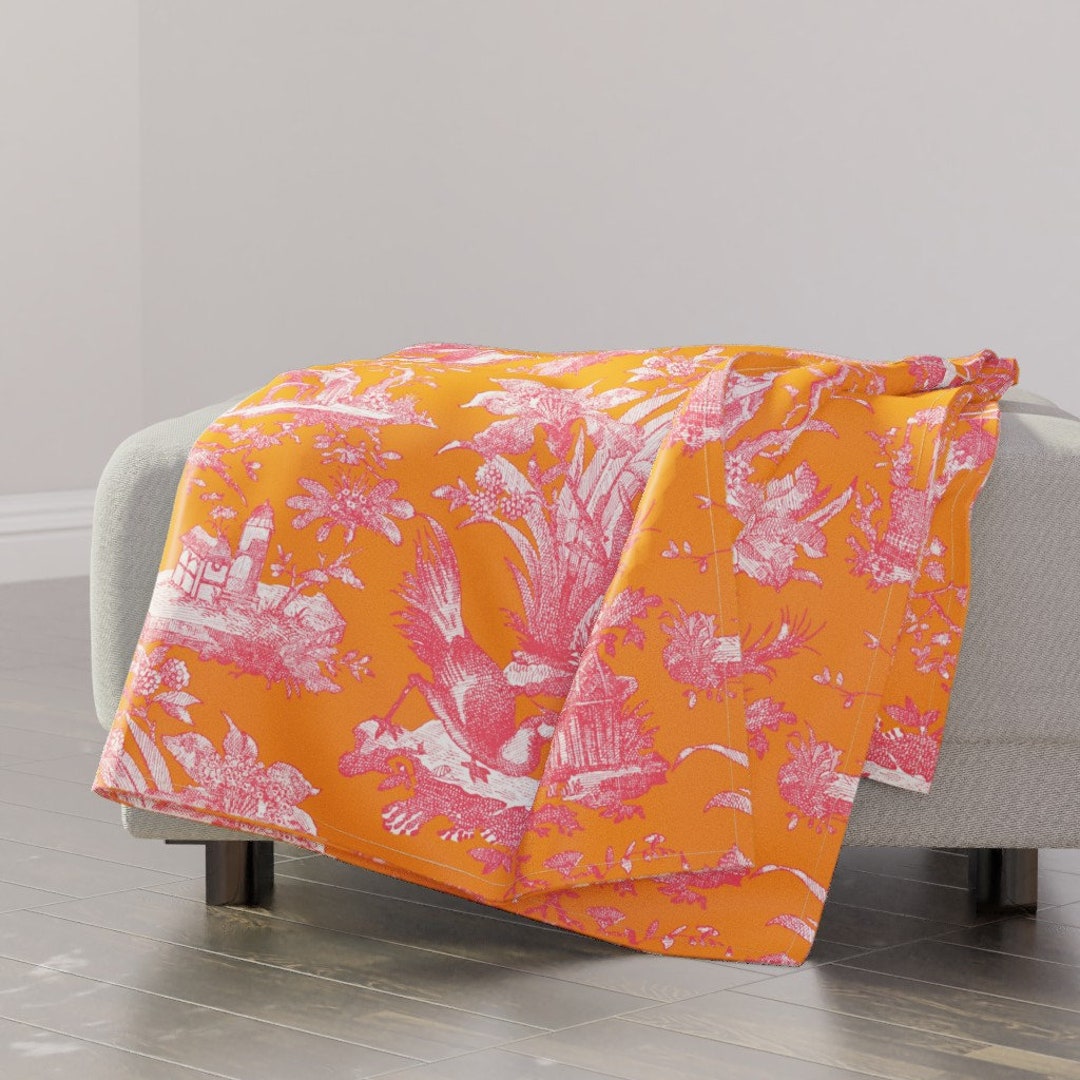 Maximalist Toile Throw Blanket Neon Chinoiserie by Peacoquettedesigns