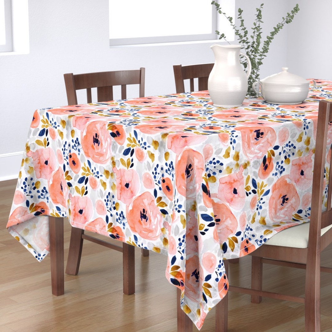 Peachy Pink Floral Tablecloth Genevieve Floral by Etsy Canada