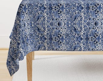 William Morris Tablecloth - Strawberry Thief Blue by peacoquettedesigns - Damask Victorian Cotton Sateen Tablecloth by Spoonflower