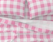 Buffalo Check Sheets - Carnation Pink Check by mtothefifthpower - Pink White Traditional Cotton Sateen Sheet Set Bedding by Spoonflower