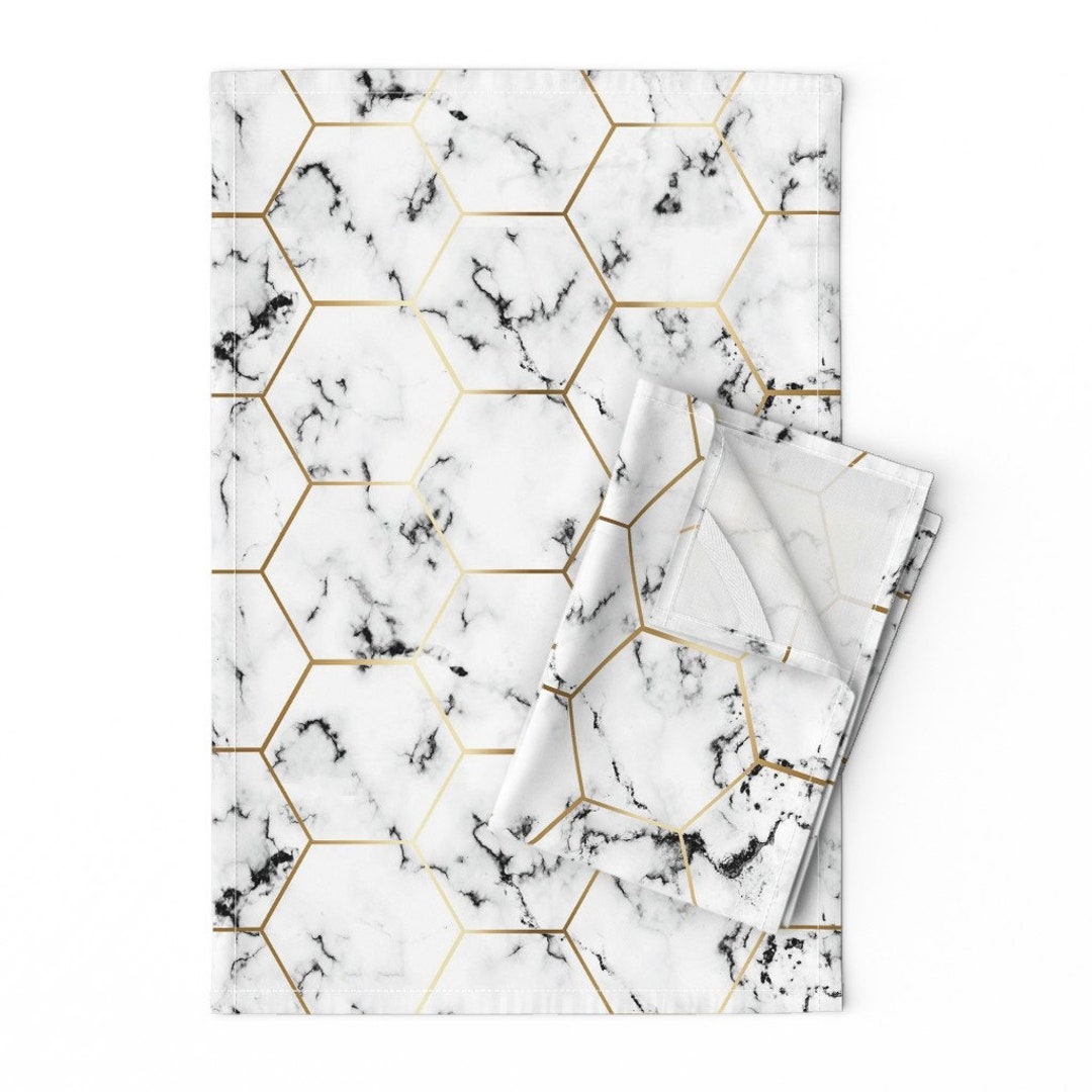 Geometric Tea Towels set of 2 Marble Black Gold Hexagon by Etienne