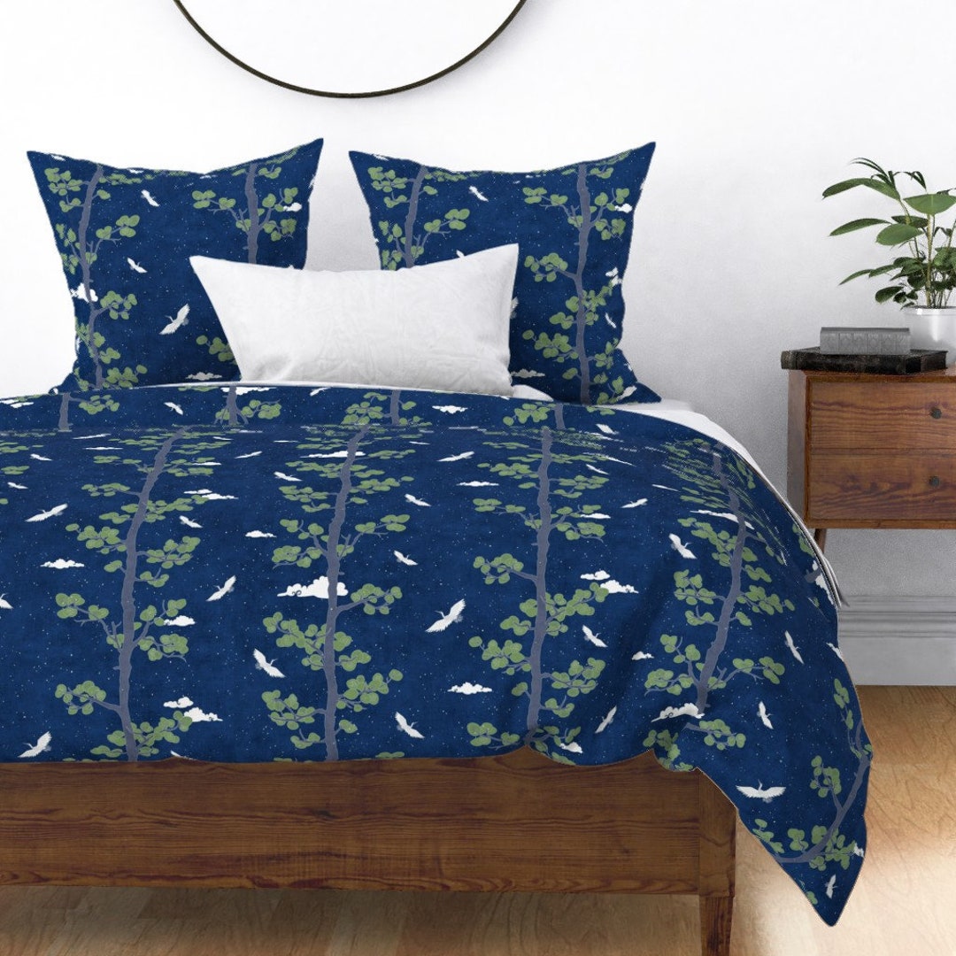 Japanese Crane Duvet Cover Forest Cranes by Forest&sea - Etsy