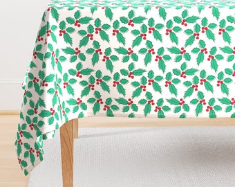 Christmas Tablecloth - Holly-leaves by lilcubby - Mistletoe Holly Berries Festive Holiday Winter Red Cotton Sateen Tablecloth by Spoonflower