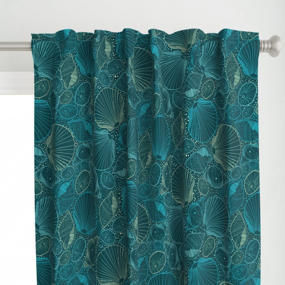 Teal Shells Curtain Panel Turquoise Sea Shells by Lynette_dobson ...