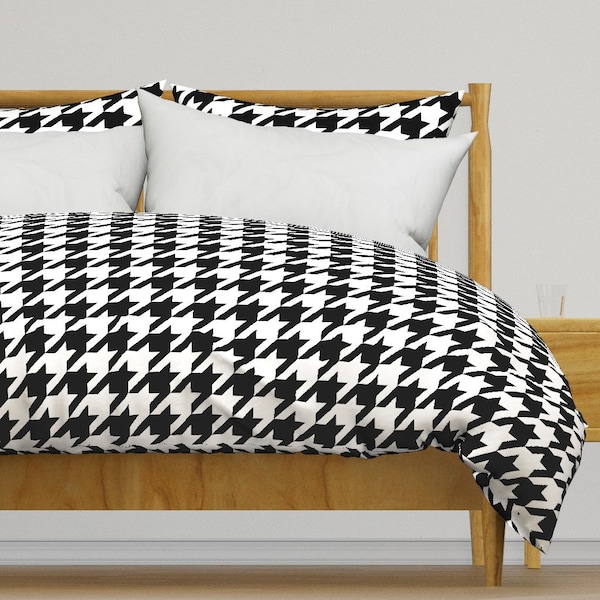 Houndstooth Check Bedding - Houndstooth Check by theartwerks - Graphic Checkered Cotton Sateen Duvet Cover OR Pillow Shams by Spoonflower