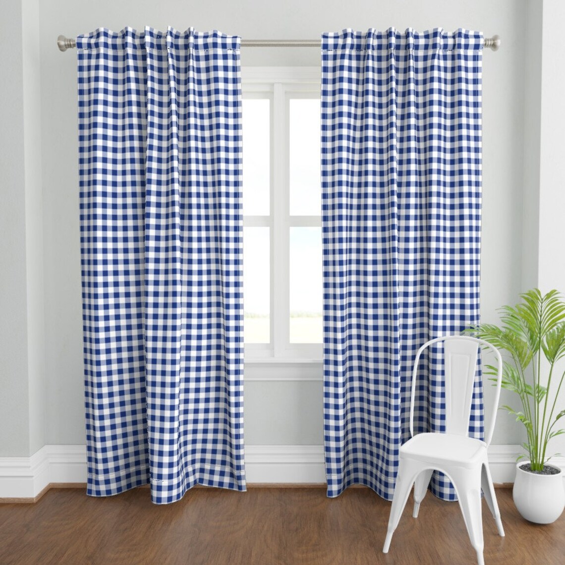 Gingham Curtain Panel Blue and White Gingham by Etsy