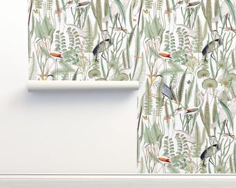 Coastal Birds Non-Pasted Wallpaper Large Scale Birds Egret Herons Lake House - Heron by judithkrohn Wallpaper Double Roll by Spoonflower