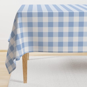 Plaid Tablecloth - Gustav Gingham Check In Blue by lilyoake - Tartan Checks Blue And White Blueberry Cotton Sateen Tablecloth by Spoonflower