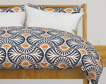 Sunset And Leaves Bedding - Art Deco by de_koro - Scallops Geometric Yellow Sunrise Cotton Sateen Duvet Cover OR Pillow Shams by Spoonflower