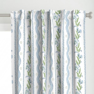 Traditional Curtain Panel - Blue Green Emma Stripe by danika_herrick - Cottagecore Grandmillennial Green Custom Curtain Panel by Spoonflower