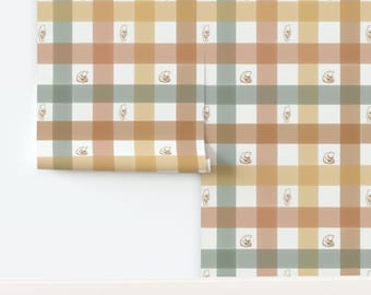 Pooh Gingham Non-Pasted Wallpaper Vintage Gingham Warm Neutral Winnie The Pooh - Winnie-the-pooh by at_the_cottage Wallpaper by Spoonflower