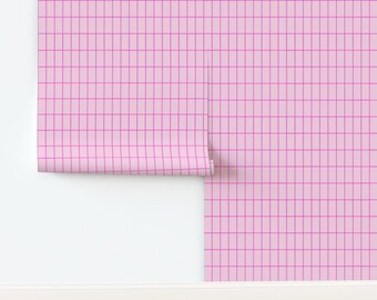 Bold Pink Geometric Non-Pasted Wallpaper Hot Pink Grid Cardinal Pink Neon - Double Pink Grid by house_of_may Wallpaper by Spoonflower