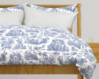 Traditional Toile Bedding - Toile by peacoquettedesigns - French Romantic Blue Cotton Sateen Duvet Cover OR Pillow Shams by Spoonflower