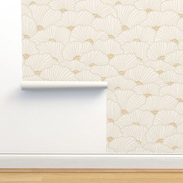 Modern Floral Commercial Grade Wallpaper - Poppy Sun by amy_maccready - Neutral Petal Soft Feminine Wallpaper Double Roll by Spoonflower
