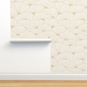 Modern Floral Non-Pasted Wallpaper - Poppy Sun by amy_maccready - Neutral Petal Soft Feminine Lines Wallpaper Double Roll by Spoonflower