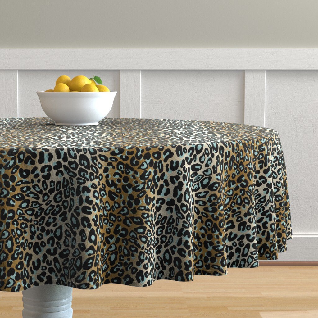 Animal Print Round Tablecloth Leopard_camelaquablack by Etsy