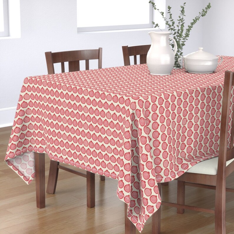 Tiny Pomegranates Tablecloth Watercolor Pomegranate by nikkilately Fruit Simple Food Red Pink Cotton Sateen Tablecloth by Spoonflower