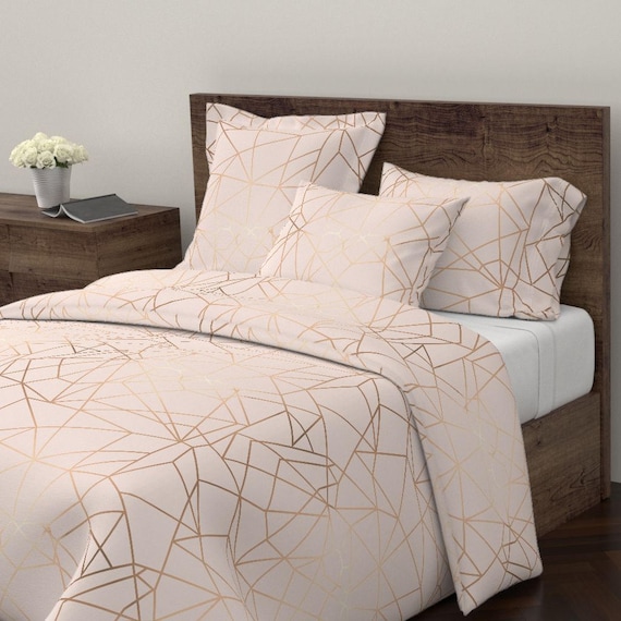 Geometric Duvet Cover Gold Pink Crystal By Mintedtulip Etsy