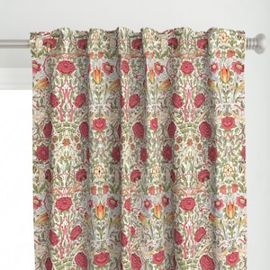 Victorian Birds Curtain Panel - Rose Finch by etienne - Arts And Crafts William Morris Vintage Floral Custom Curtain Panel by Spoonflower