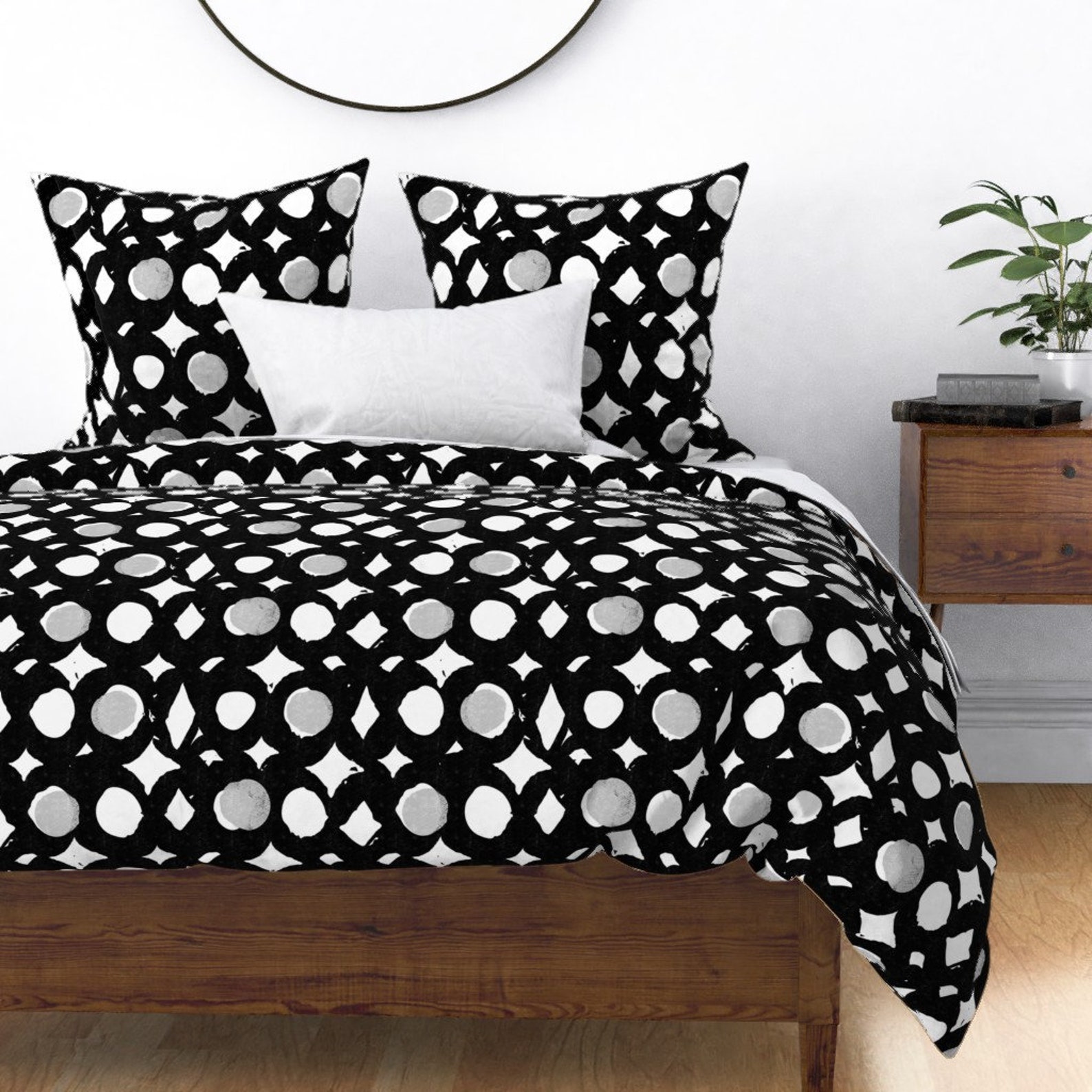 Black And White Pillow Sham Diamonds And Dots by ottomanbrim Etsy