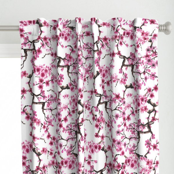Cherry Blossoms Curtain Panel - Sakura Branches by sveta_aho - Spring Flower Pink Watercolor Tree Floral Custom Curtain Panel by Spoonflower
